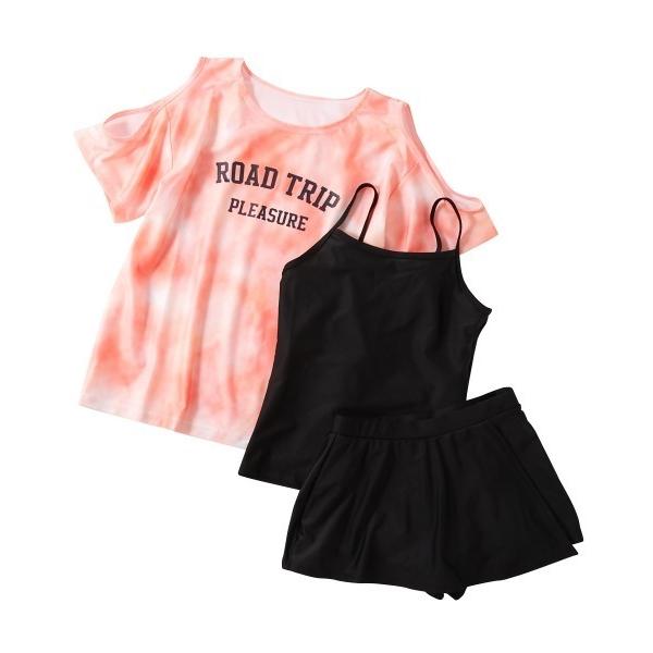 水着 タイダイプリントトップス付き３点セット水着（女の子　水着） キッズ 子供 女の子