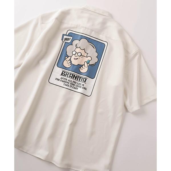 シャツ 「70」GRANMA/グランマ ナチュラルストレッチ バックプリント半袖シャツ 接触冷感 オ...