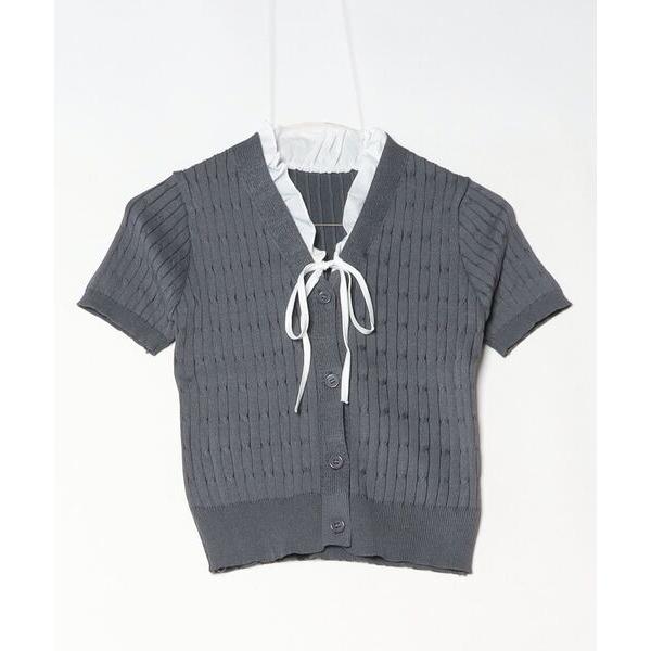 カーディガン ケーブルニットリボンカーディガン レディース