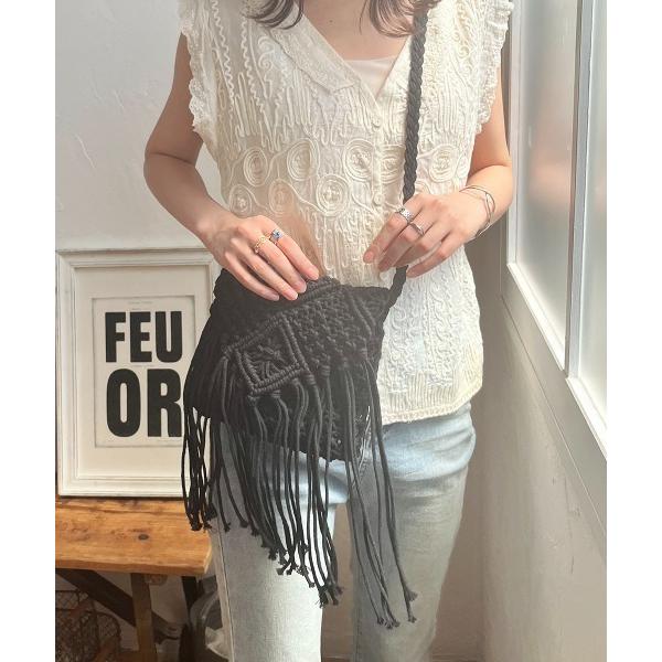 ショルダーバッグ バッグ マクラメ手編みミニフリンジバッグ レディース