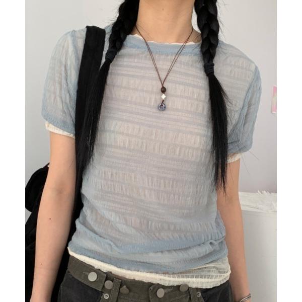 tシャツ シアーシャーリング半袖トップス レディース