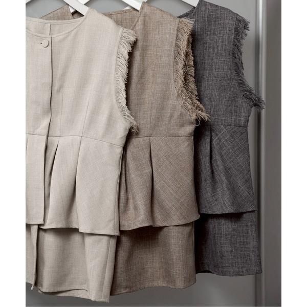 ベスト ジレ mix fringe tuck flare vest / ミックスフリンジタックフレア...