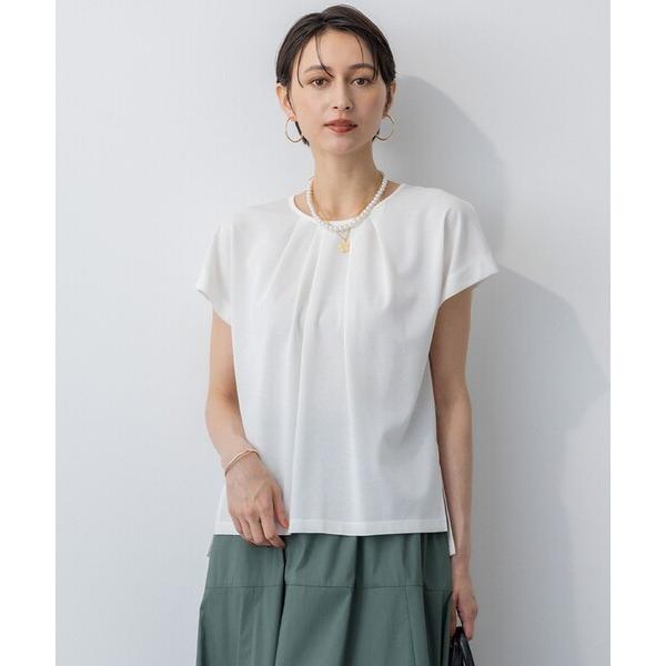 tシャツ 半袖 「接触冷感/洗える」ツイストコットンプレーティング タックデザイン カットソー レデ...