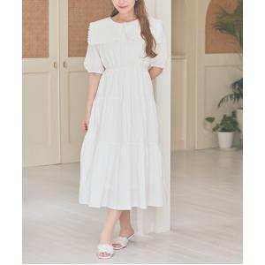 ワンピース 夏 半袖 スクエアカラーティアードワンピース