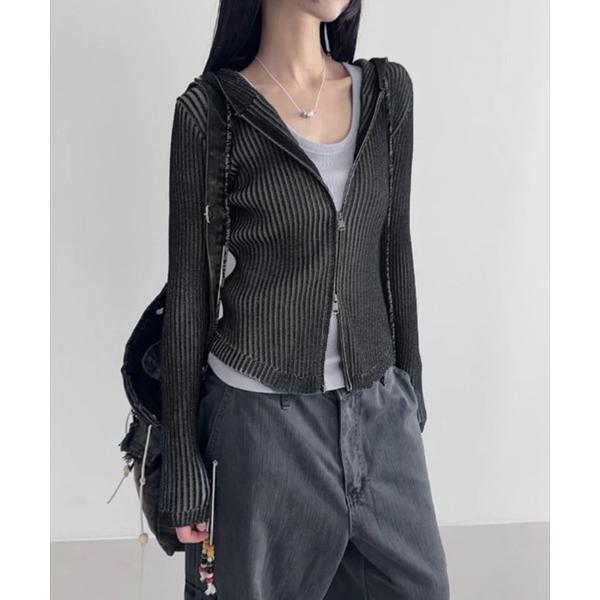 パーカー 「 MEMECLE / メメクル 」ヴィンテージライク ピグメントダブルジップアップパーカ...