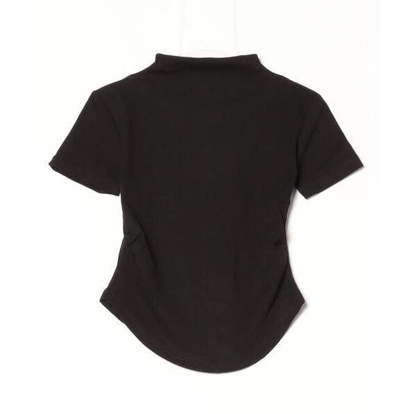 tシャツ サイドギャザーハイネックトップス レディース
