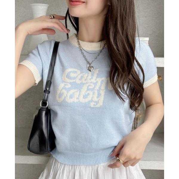 ニット セーター 韓国ライク 配色 ストリート風ロゴデザイン サマーニット トップス レディース