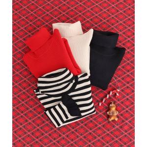 ニット セーター もちもち袖口フリル アイレットリブタートル レディース