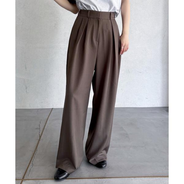 スラックス パンツ 「Good Riddance」デザインタック ワイドスラックス レディース