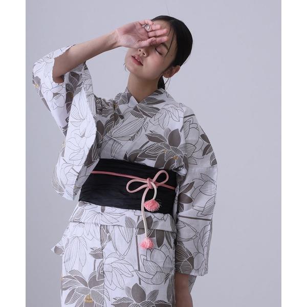 浴衣 大人浴衣2点セット洗える 綿麻帯 兵児帯 女性 黒 選べる シック レトロ モダン 上品 花柄...