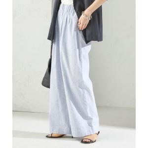 パンツ 「接触冷感・手洗い可能」麻混 シャンブレー ウエスト ゴム ワイド パンツ レディース