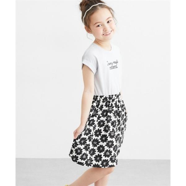 ワンピース 花柄ドッキング半袖ワンピース キッズ 子供服 女の子