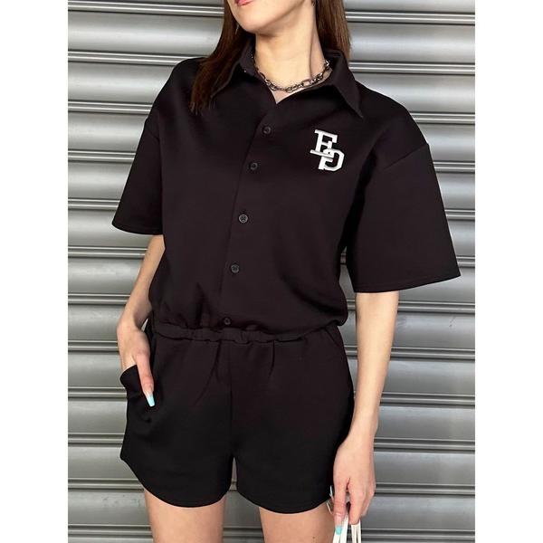 オールインワン ラガーシャツ半袖オールインワン レディース