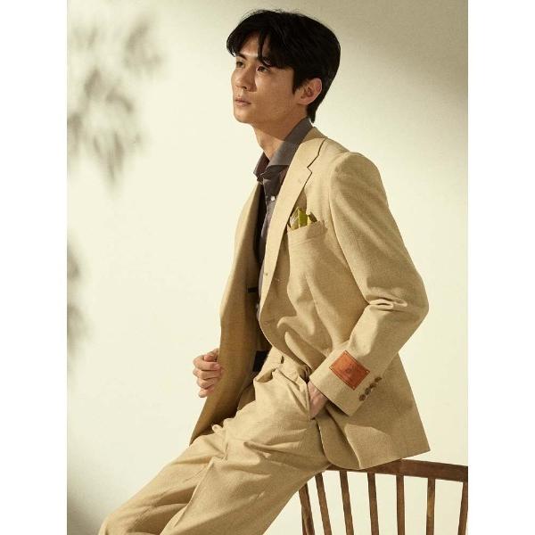 セットアップ 「MARLANE社」TRANS CONTINENTS　リネン混スーツ　イエロー メンズ