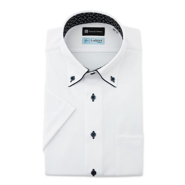 フォーマル シャツ 「冷感/完全ノーアイロン」半袖アイシャツ「アイスセンサー」ボタンダウン　ホワイト...