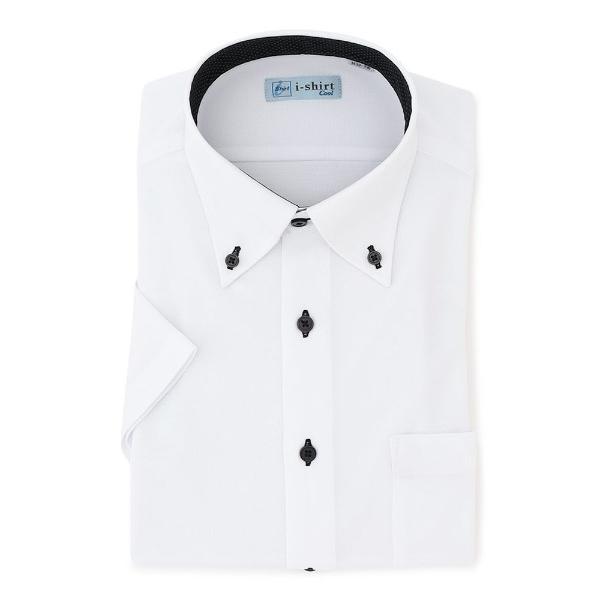 フォーマル シャツ 「完全ノーアイロン」WEB限定　半袖アイシャツ　別布　ドビー織　ホワイト/サック...