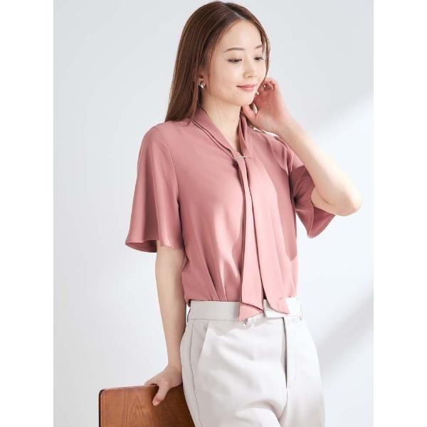 ブラウス シャツ 「接触冷感」ボウタイデシンブラウス　オフホワイト/ピンク/ベージュ/サックス レデ...