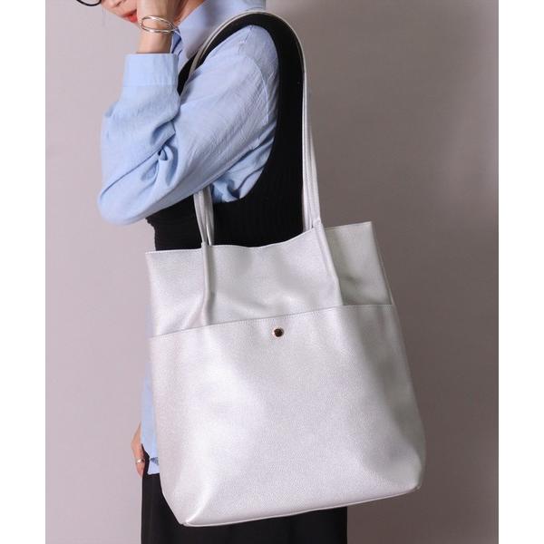 トートバッグ (LF)3ポケット フェイクレザー タック シンプル トートバッグ レディース