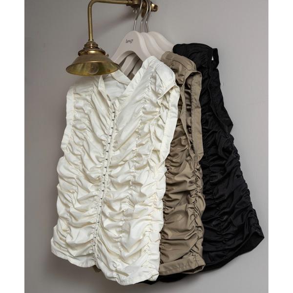 shirring hook sleeveless tops / シャーリングホックスリーブレストップ...