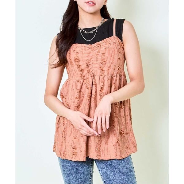 キャミソール 「キラッと揺れる」ラメダメージキャミチュニック