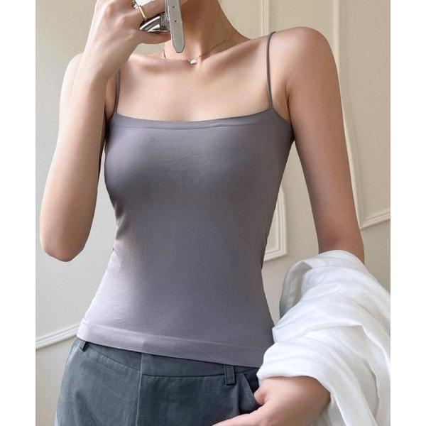 キャミソール 便利なカップ付き細ストラップボートネックキャミソール