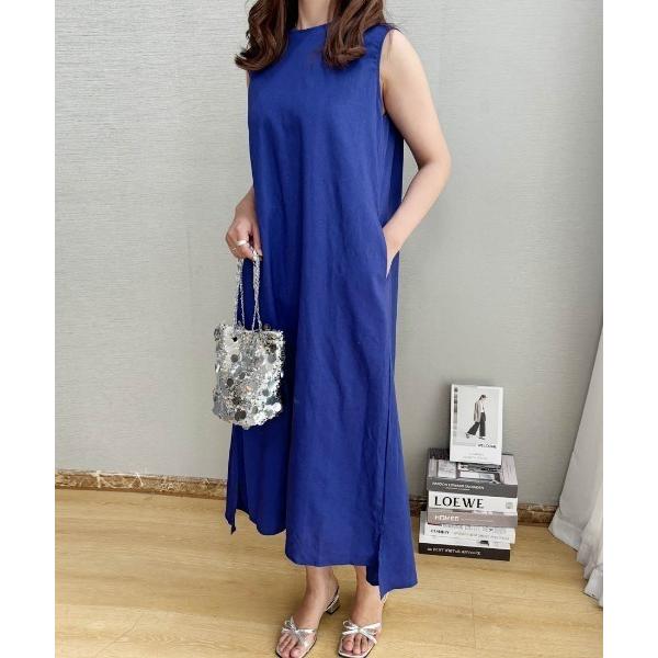 ワンピース リネンタッチリゾートノースリーブワンピース