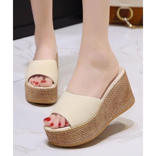 サンダル 厚底かご風オープントゥサンダル レディース