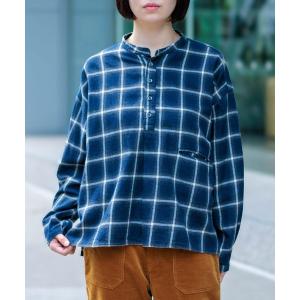 ブラウス シャツ 「D.M.G / ディーエムジー」 インディゴ起毛チェック プルオーバーシャツ レディース