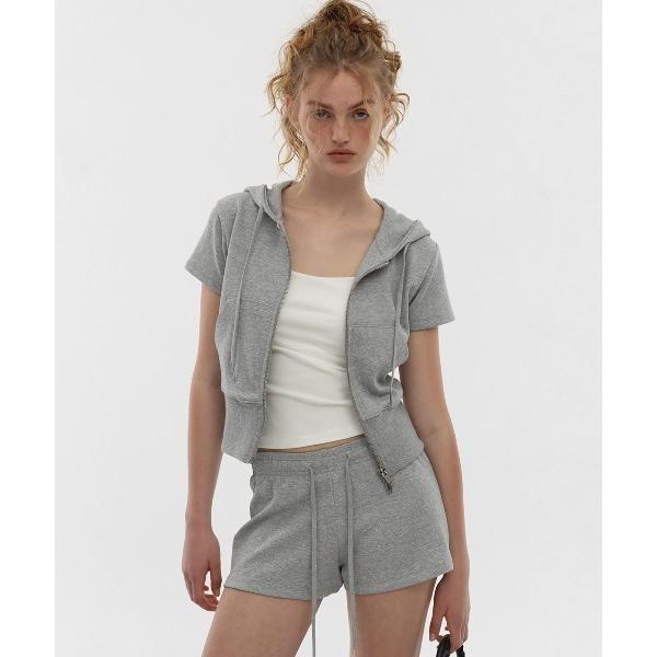 パーカー 「B-BASIC」 エアスウェットスリム半袖ジップアップフーディ レディース