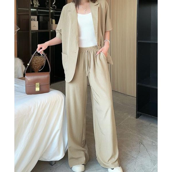 セットアップ 五分袖テーラードジャケット ワイドパンツ セットアップ スーツ フォーマル セレモニー...