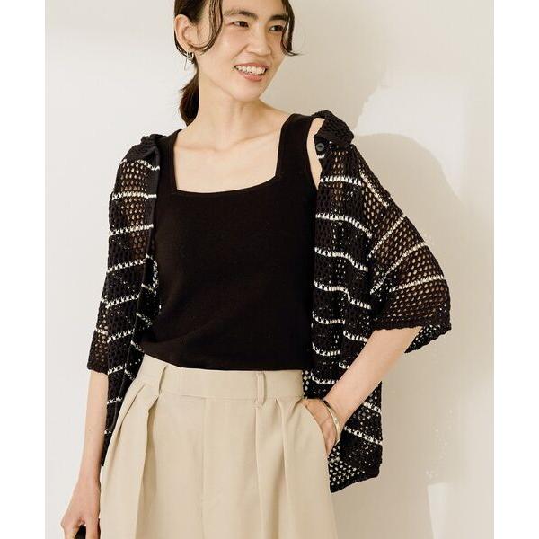 カーディガン 透かし編み襟付きニットカーディガン レディース