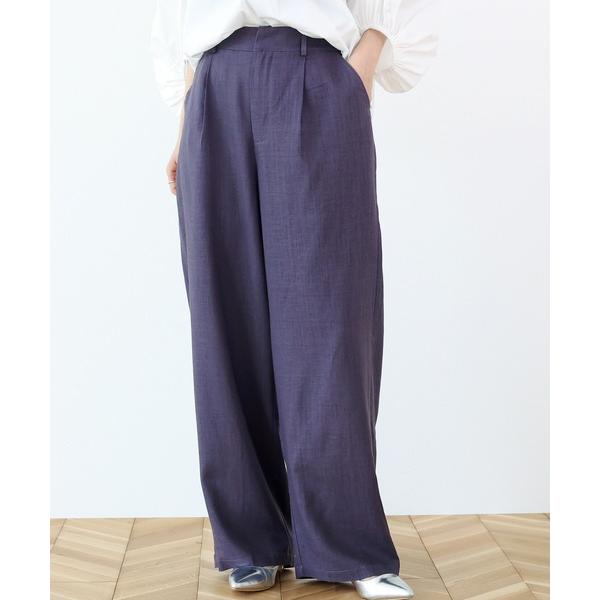 パンツ リネンブレンドタックワイドパンツ レディース