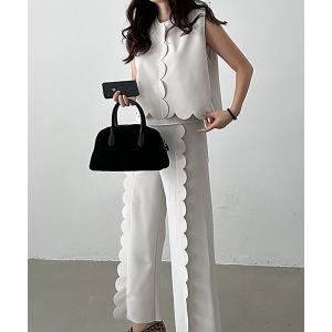 セットアップ スカラップデザイン　ブラウスとパンツ　セットアップ レディース