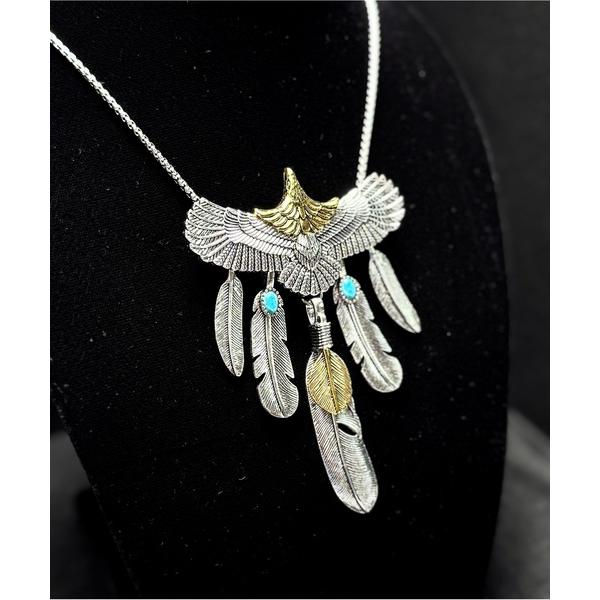 ネックレス 5E20 フェザーモチーフネックレス インディアンジュエリー イーグル 羽根 シルバー ...