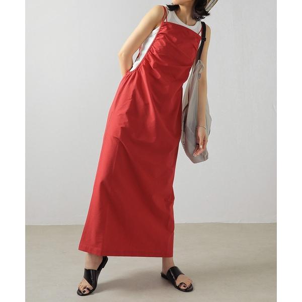 ワンピース 撥水加工 ライトサッカー ギャザー キャミワンピース