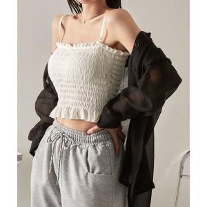 キャミソール 「NuNuNa」カップ付き 2WAYシャーリング キャミソール