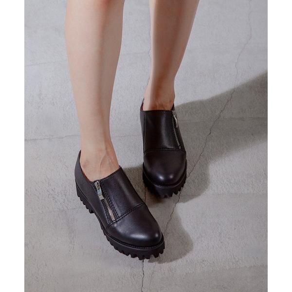 ローファー 「本革/軽量/269g/厚底/3.5cm」サイドジップシューズ レディース