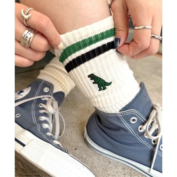 靴下 「m:rex」ミニ恐竜刺しゅうラインソックス レディース メンズ