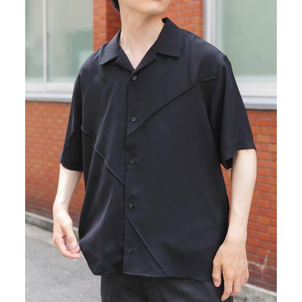 シャツ 半袖 パネルピンタックオープンカラー半袖シャツ メンズ