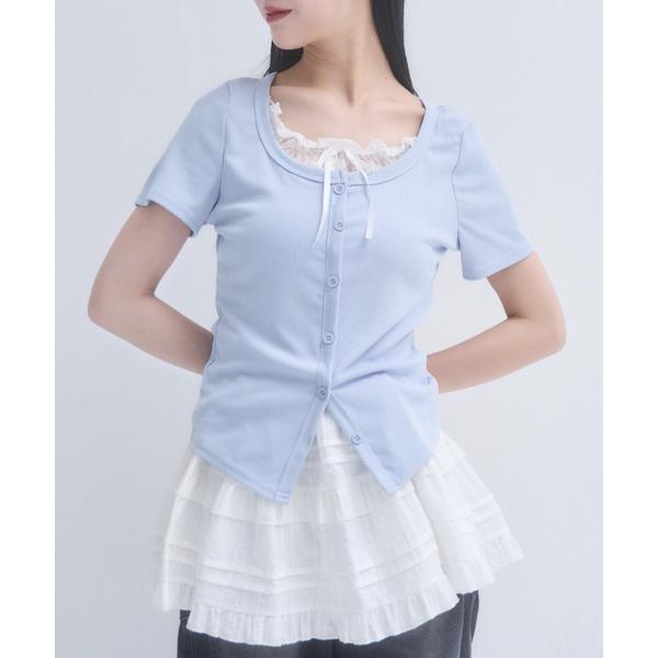 tシャツ レースレイヤードライクトップス レディース