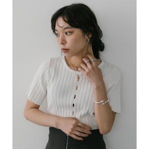 ニット セーター ハーフスリーブアイレットリブトップス レディース