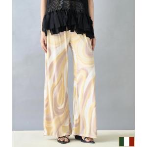 ワイドパンツ パンツ ITALY マーブルカラー プリント リラックス パンツ レディース