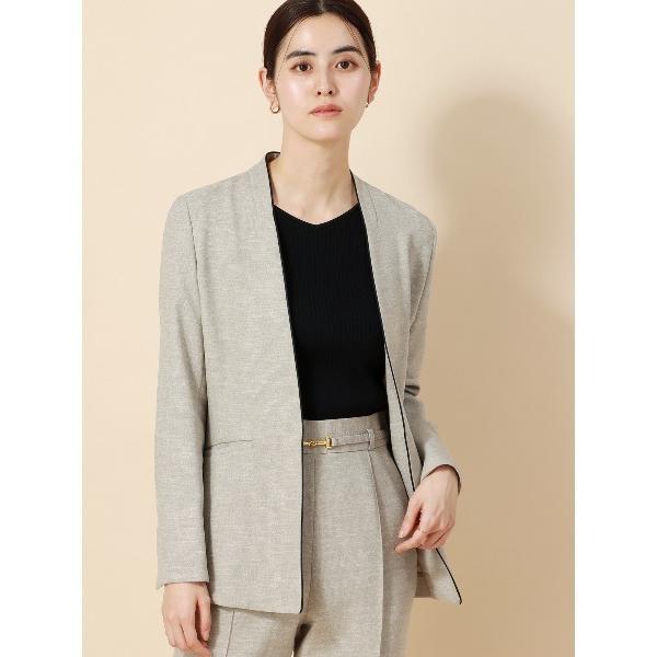 ジャケット ノーカラージャケット パイピングジャケット Vカラー ウォッシャブル スラブツイード 無...