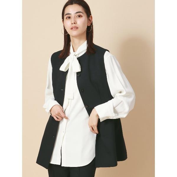 ベスト ジレ ペプラムジレ ウォッシャブル スラブツイード 無地 レディース