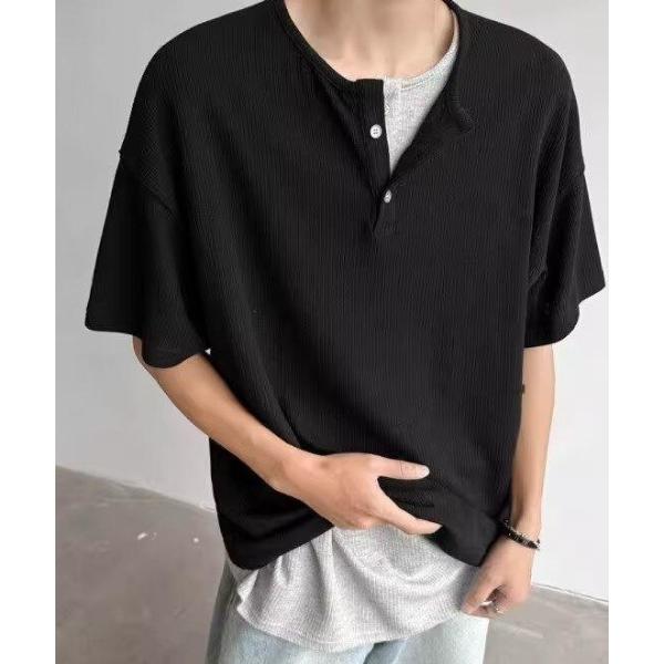 tシャツ ドッキングヘンリーネックトップス メンズ レディース
