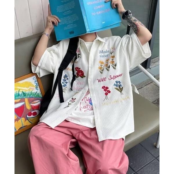 シャツ フラワー刺繍シャツ メンズ レディース