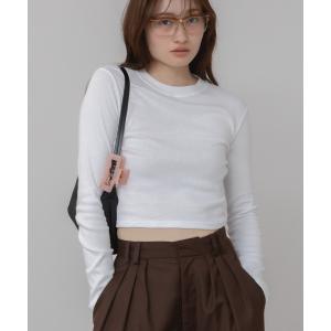 tシャツ コンパクトロングTシャツ / ロンT クロップド コンパクト カットソー Tシャツ 長袖 ロングスリーブ 短丈 ホワイト ブラック グレー 韓国 春服 夏…