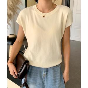 ニット セーター クルーネックフレンチスリーブ半袖ニット レディース