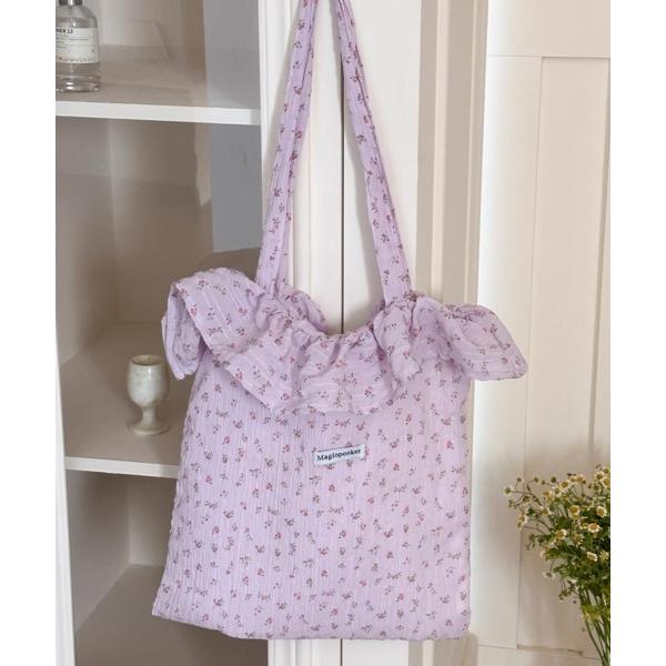 トートバッグ フリル トートバック 小花柄 エコバッグ レディース