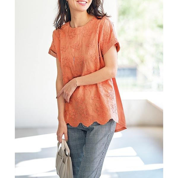 tシャツ 新色追加！モチーフレース使いデザインプルオーバー レディース